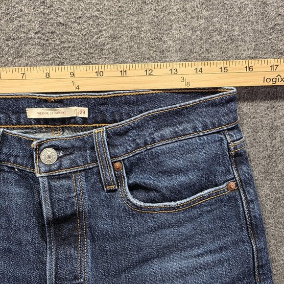 Levis Wedgie Straight Jeans Womens 29x28 Button Fly Raw Hem Denim - Picture 6 of 12